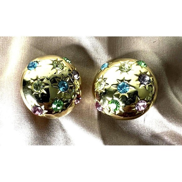 The Unbranded Brand Jewelry - Earrings  Clip On gold tone Star flower multicolor Rhinestones 80's fashion